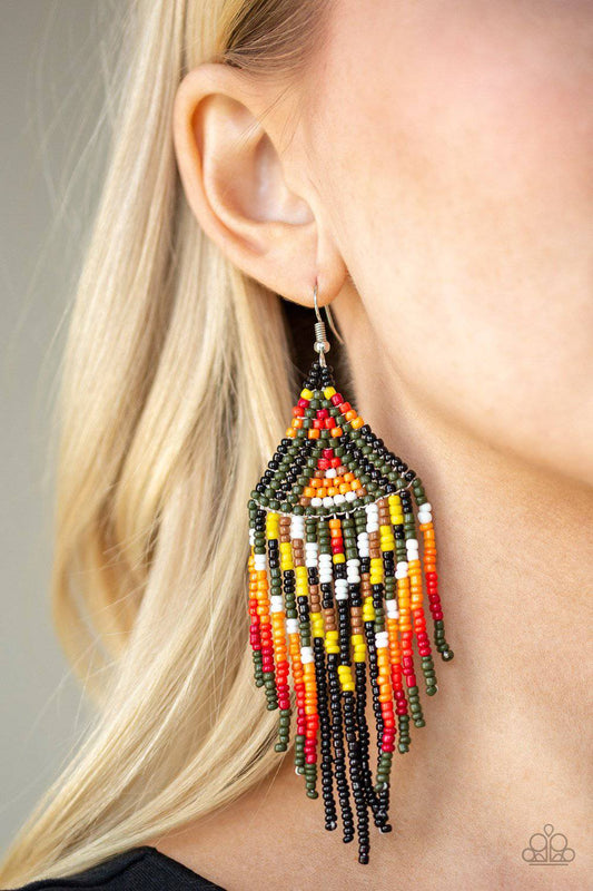 Boho Blast - Green, Brown, Orange, White Seed Bead Earrings - Paparazzi Accessories - GlaMarous Titi Jewels
