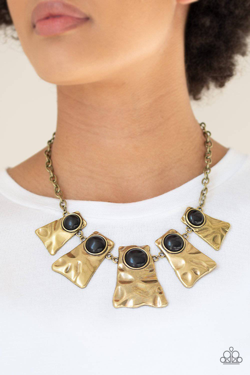 Cougar - Brass & Black Necklace - Paparazzi Accessories - GlaMarous Titi Jewels
