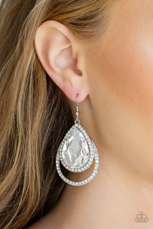Famous White Earrings - November 2019 Life of the Party - Paparazzi Accessories - GlaMarous Titi Jewels