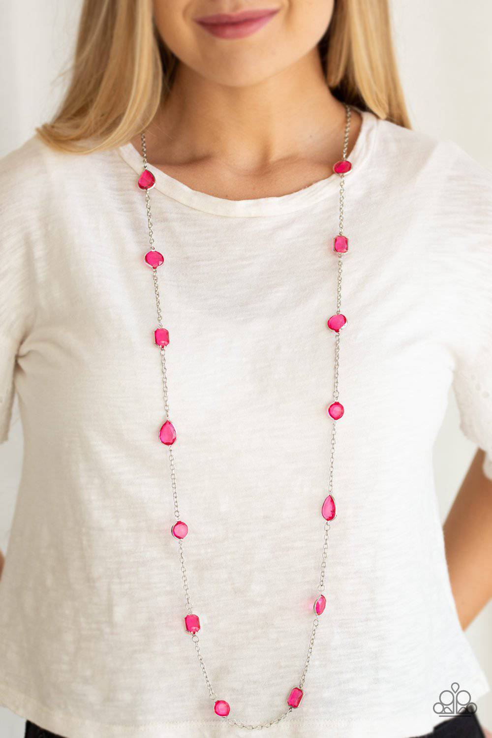 Glassy Glamorous - Glassy Pink Gemstones Necklace - Paparazzi Accessories - GlaMarous Titi Jewels