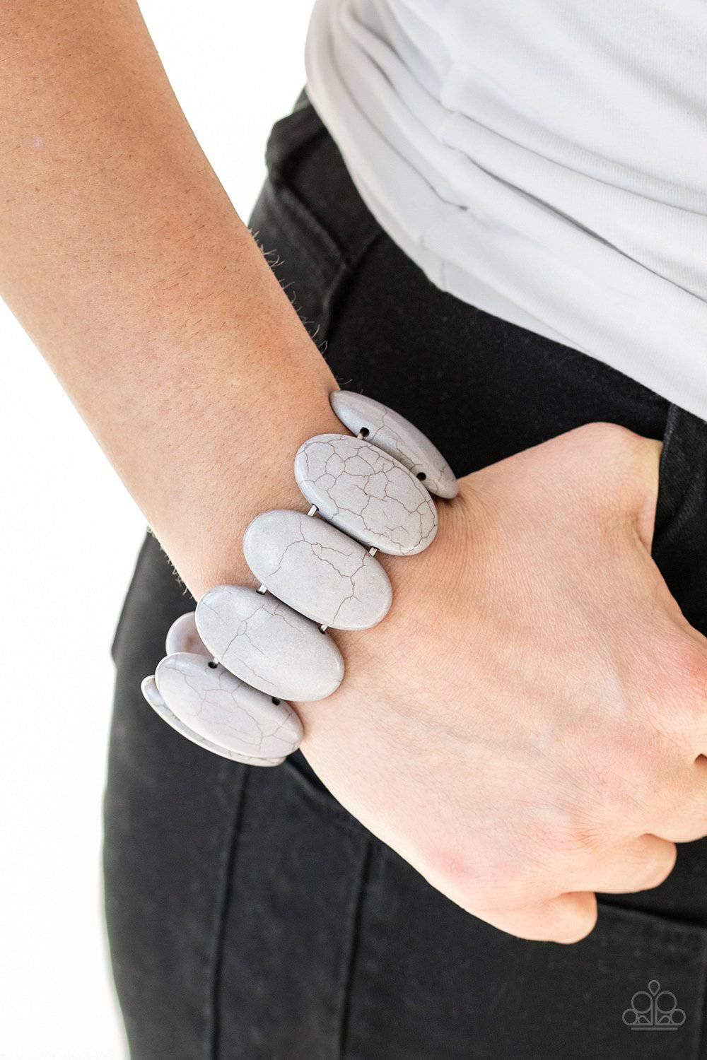 Dramatically Nomadic - Silver Stone Stretchy Bracelet - Paparazzi Accessories - GlaMarous Titi Jewels