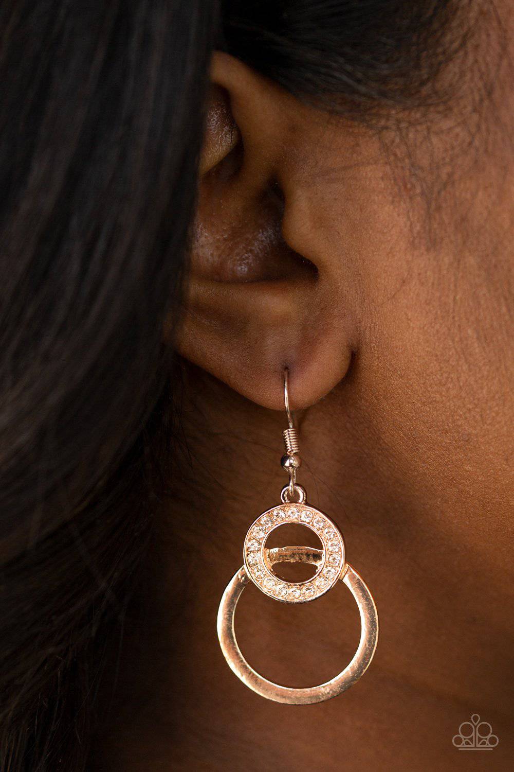Regal Refinery - Rose Gold Rhinestone Earrings - Paparazzi Accessories - GlaMarous Titi Jewels