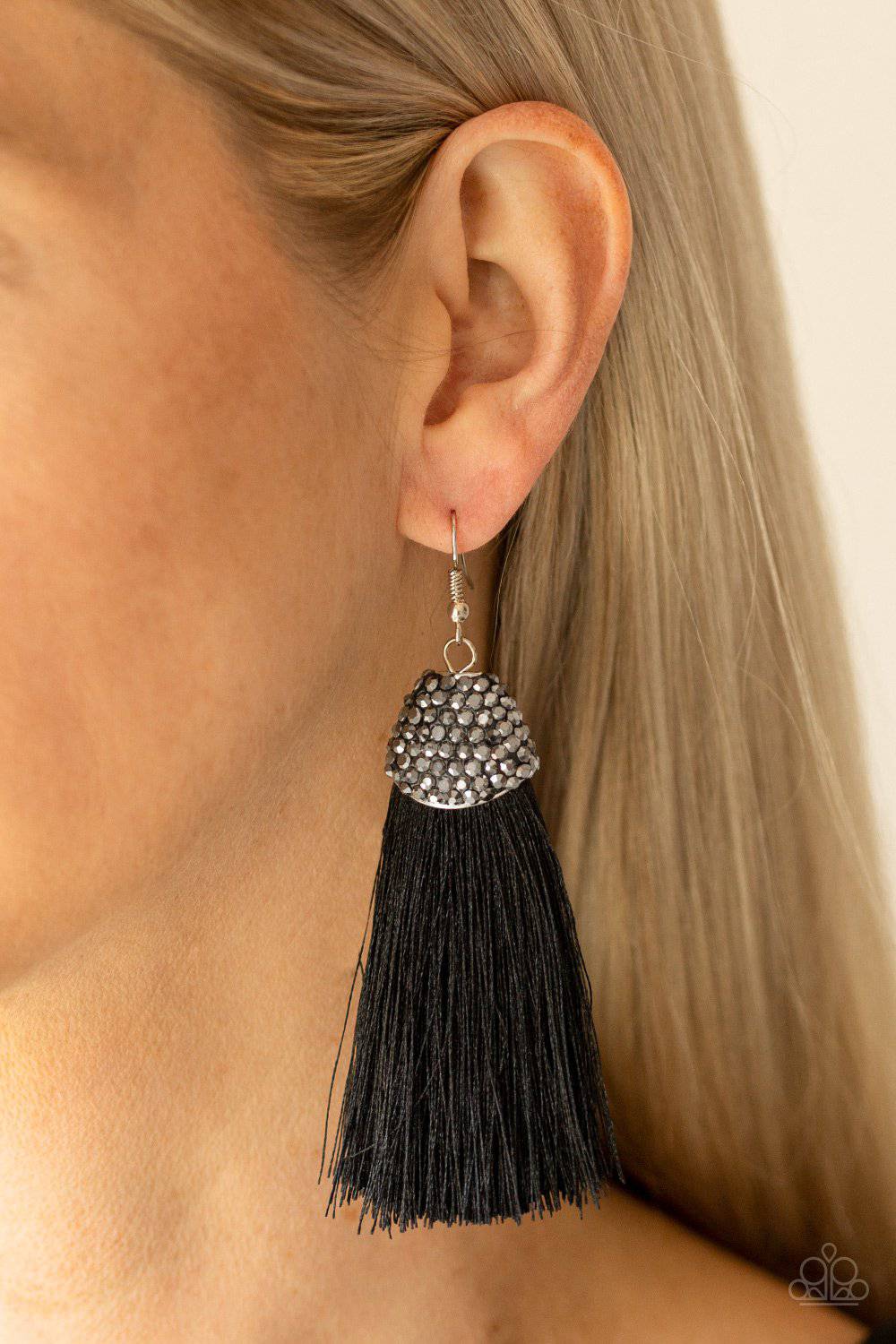 Razzle Riot - Black Hematite Tassel Earrings - Paparazzi Accessories - GlaMarous Titi Jewels