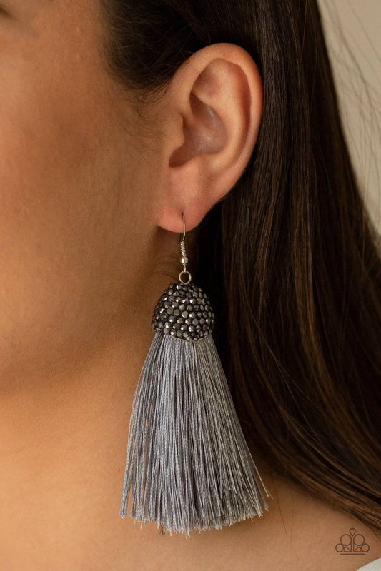 Razzle Riot - Silver Hematite Tassel Earrings - Paparazzi Accessories - GlaMarous Titi Jewels