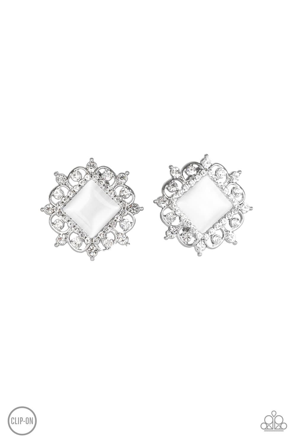 Get Rich Quick White Clip-on Earrings - Paparazzi Accessories - GlaMarous Titi Jewels