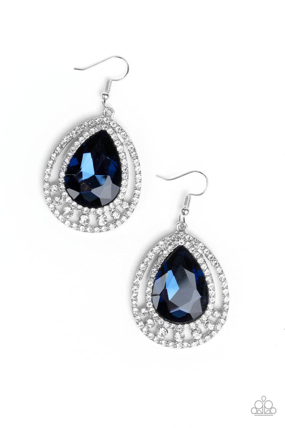 All Rise For Her Majesty - Blue & White Rhinestone Earrings - Paparazzi Accessories - GlaMarous Titi Jewels