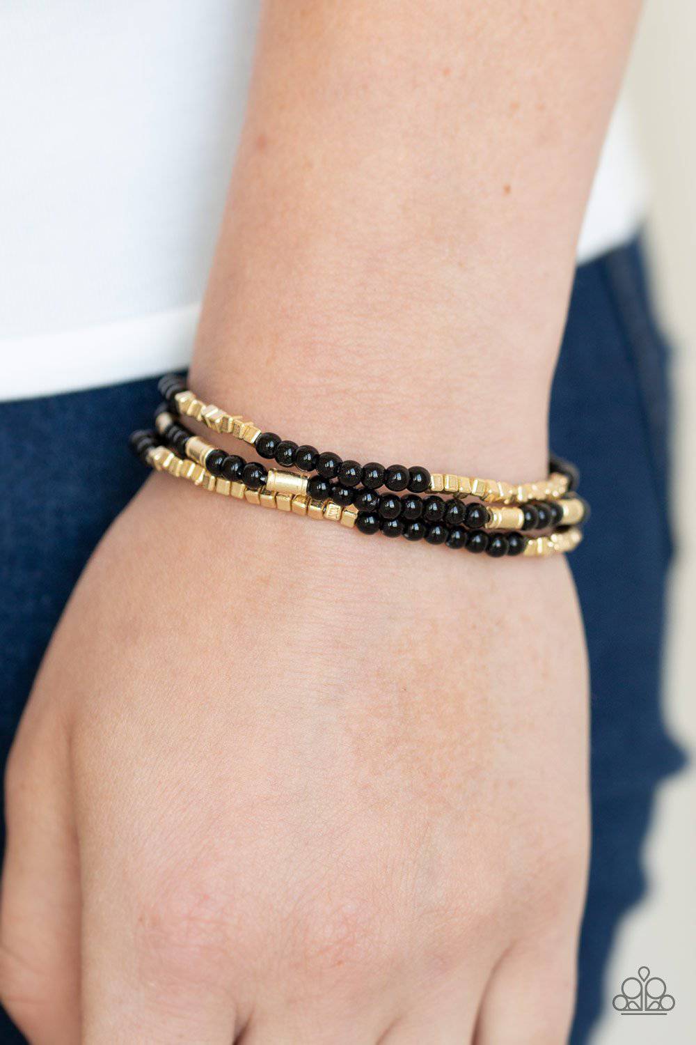 Micro Beading - Black & Gold Stretchy Bracelet - Paparazzi Accessories - GlaMarous Titi Jewels