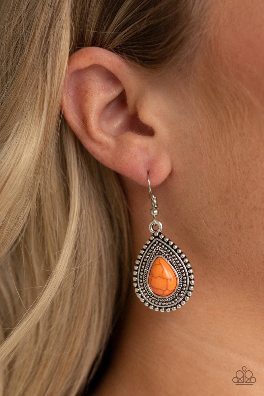 Happy Horizons - Orange Stone Teardrop Earrings - Paparazzi Accessories - GlaMarous Titi Jewels