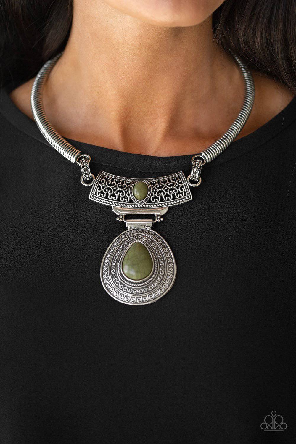 Prowling Prowess - Green Stone Necklace - Paparazzi Accessories - GlaMarous Titi Jewels