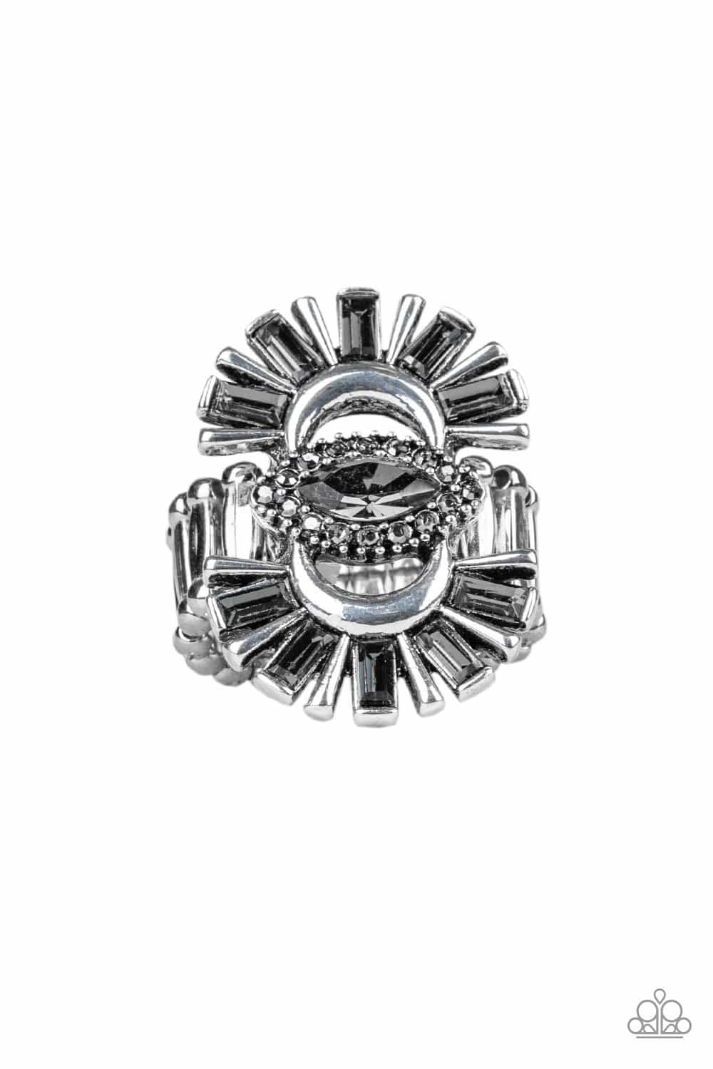 Deco Diva - Silver Smoky Rhinestone Ring - Paparazzi Accessories - GlaMarous Titi Jewels
