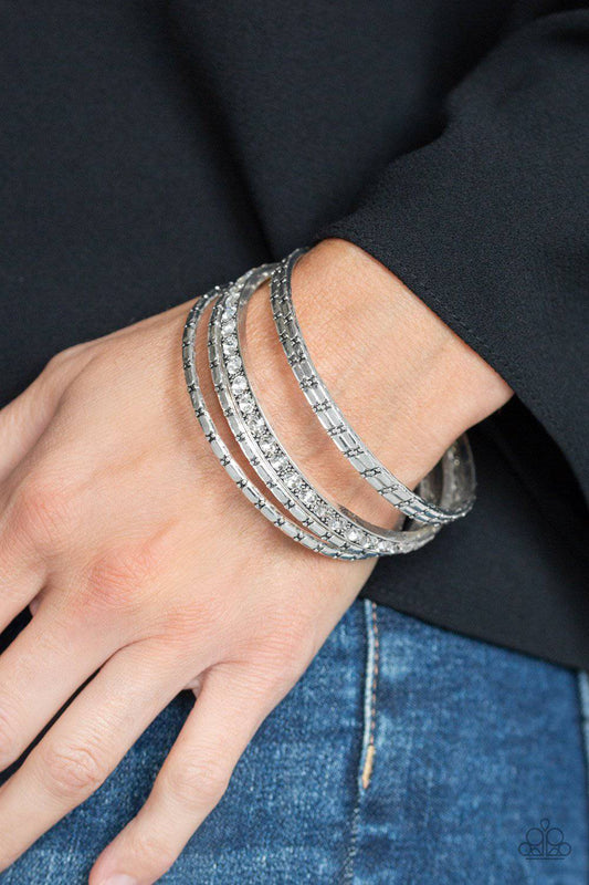 Glitzy Grunge - White Rhinestone Bangle Bracelets - Paparazzi Accessories - GlaMarous Titi Jewels