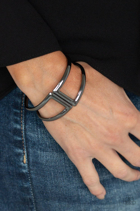 Geo Glam - Black Gunmetal Hinged Bracelet - Paparazzi Accessories - GlaMarous Titi Jewels