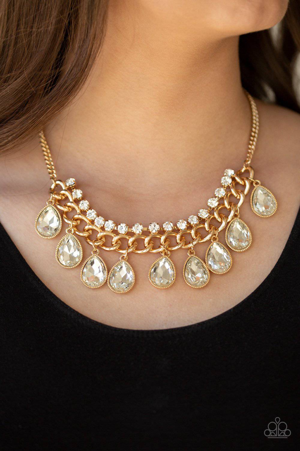 All Toget-HEIR Now - Gold Rhinestone Necklace - Paparazzi Accessories - GlaMarous Titi Jewels