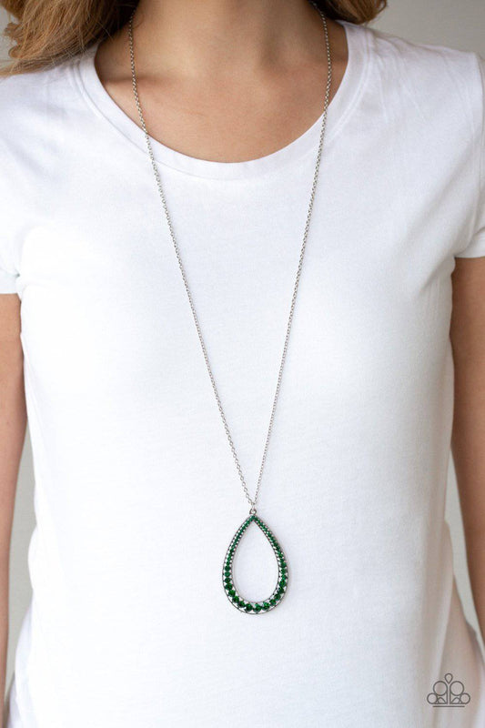 Big Ticket Twinkle - Green Rhinestone Necklace - Paparazzi Accessories - GlaMarous Titi Jewels