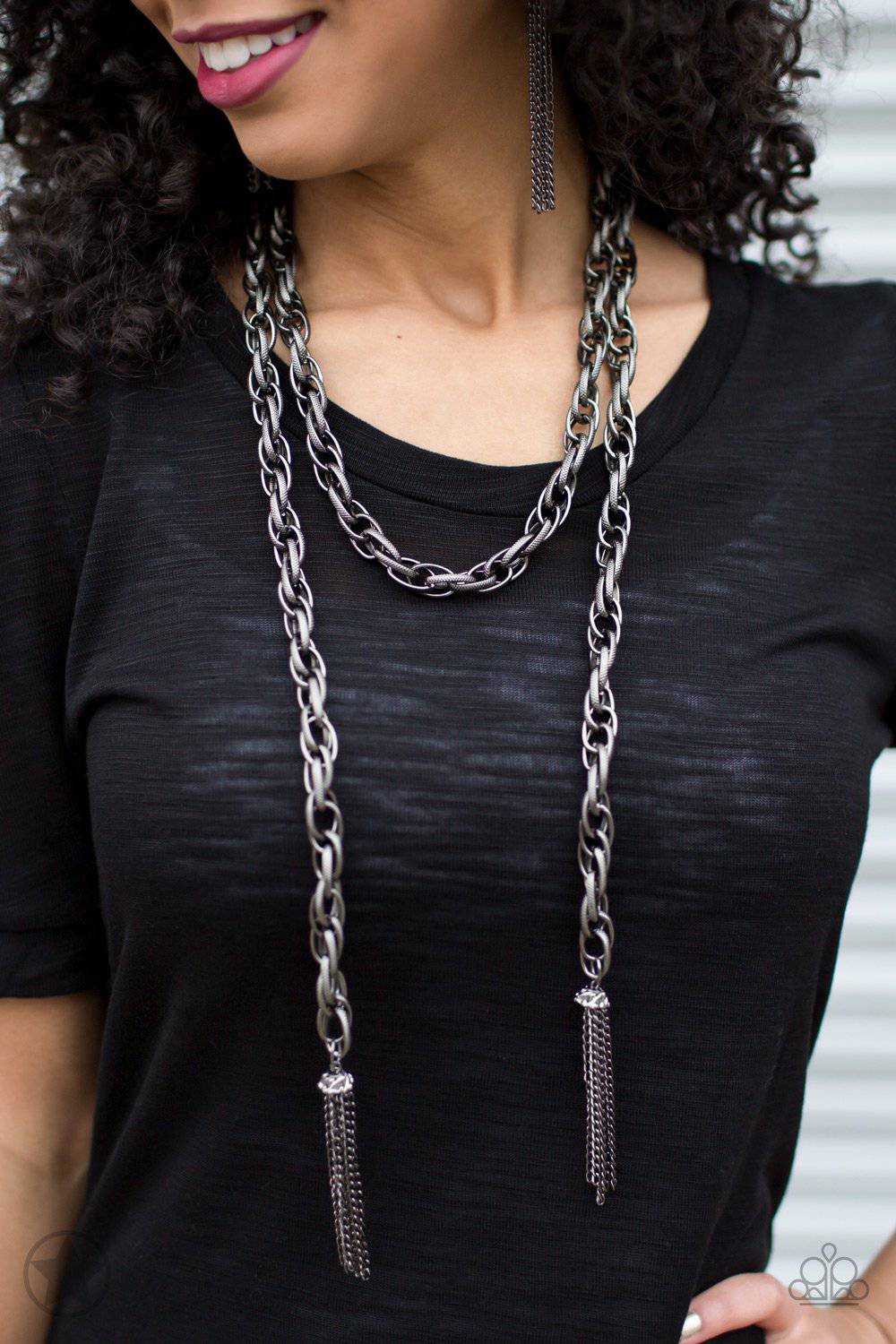 SCARFed for Attention - Gunmetal Blockbuster Necklace - Paparazzi Accessories - GlaMarous Titi Jewels