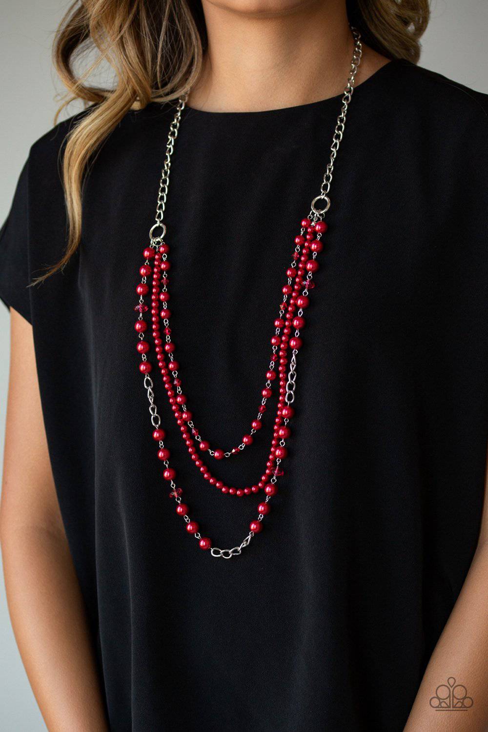 New York City Chic - Red Pearl Necklace - Paparazzi Accessories - GlaMarous Titi Jewels