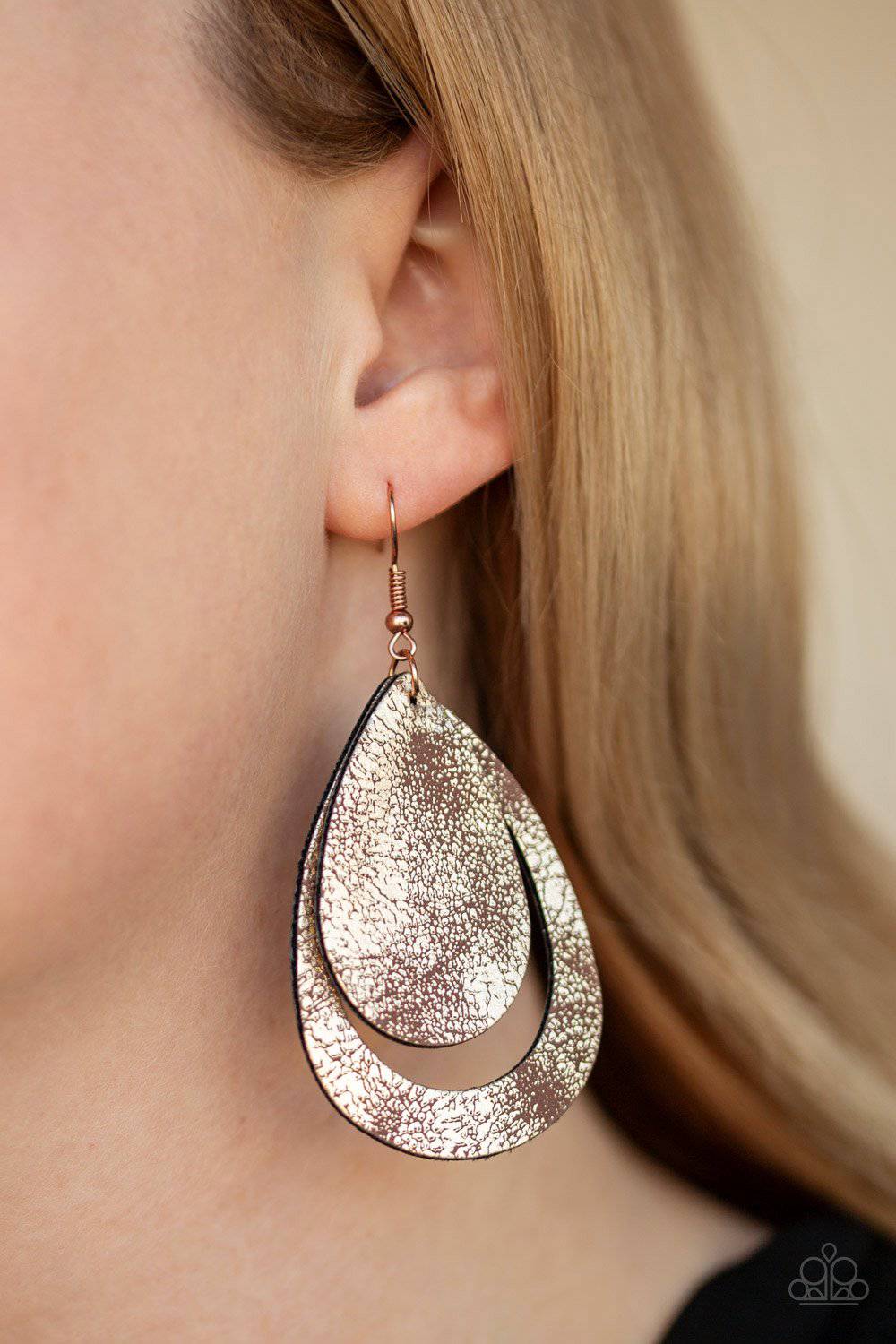 Fiery Firework - Metallic Copper Leather Earrings - Paparazzi Accessories - GlaMarous Titi Jewels