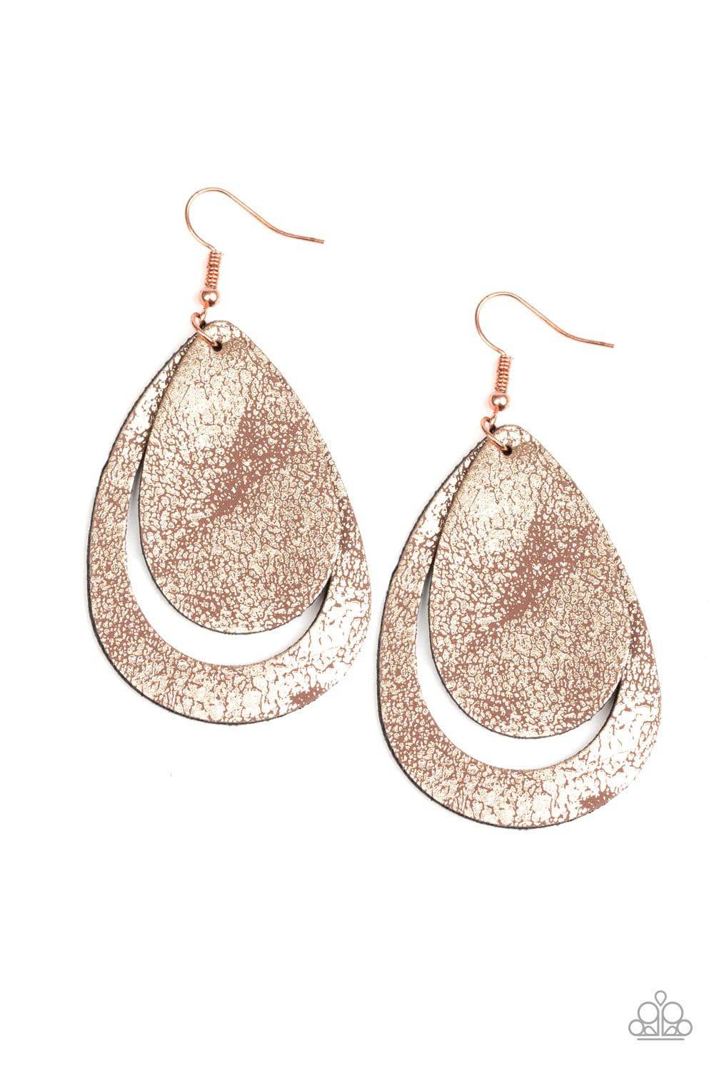 Fiery Firework - Metallic Copper Leather Earrings - Paparazzi Accessories - GlaMarous Titi Jewels
