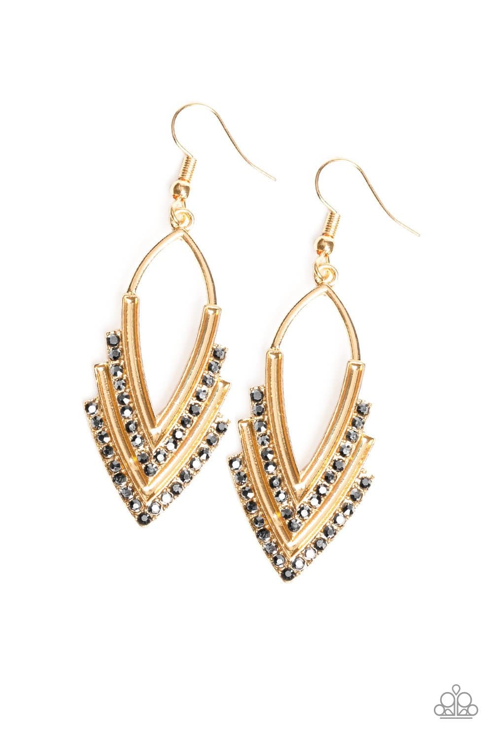 Tour de Force - Gold Rhinestone Earrings - Paparazzi Accessories - GlaMarous Titi Jewels