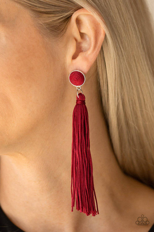 Tightrope Tassel Red Earrings - Paparazzi Accessories - GlaMarous Titi Jewels