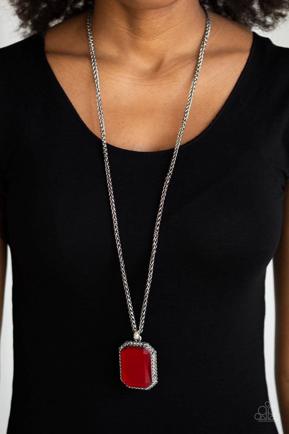 Let Your HEIR Down - Red Rhinestone Necklace - Paparazzi Accessories - GlaMarous Titi Jewels