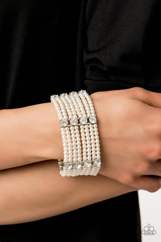 Get In Line - White Stretchy Bracelet - Paparazzi Accessories - GlaMarous Titi Jewels