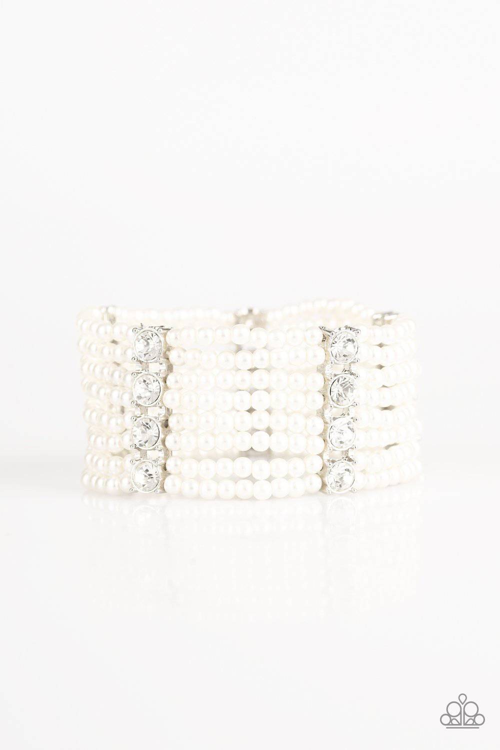 Get In Line - White Stretchy Bracelet - Paparazzi Accessories - GlaMarous Titi Jewels