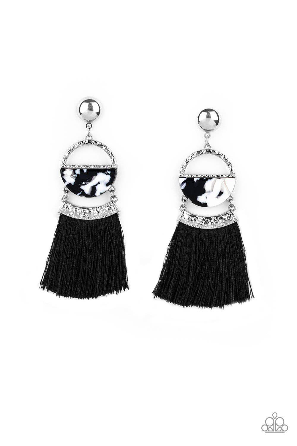 Tassel Trot - Black & White Acrylic Tassel Earrings - Paparazzi Accessories - GlaMarous Titi Jewels