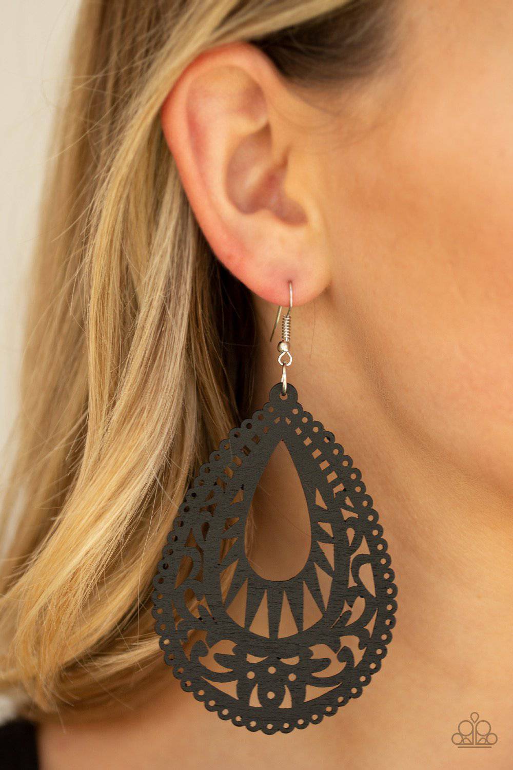 Zesty Zen - Black Wooden Earrings - Paparazzi Accessories - GlaMarous Titi Jewels