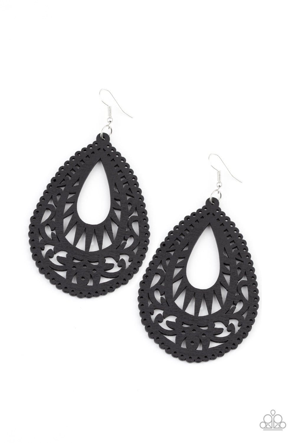 Zesty Zen - Black Wooden Earrings - Paparazzi Accessories - GlaMarous Titi Jewels