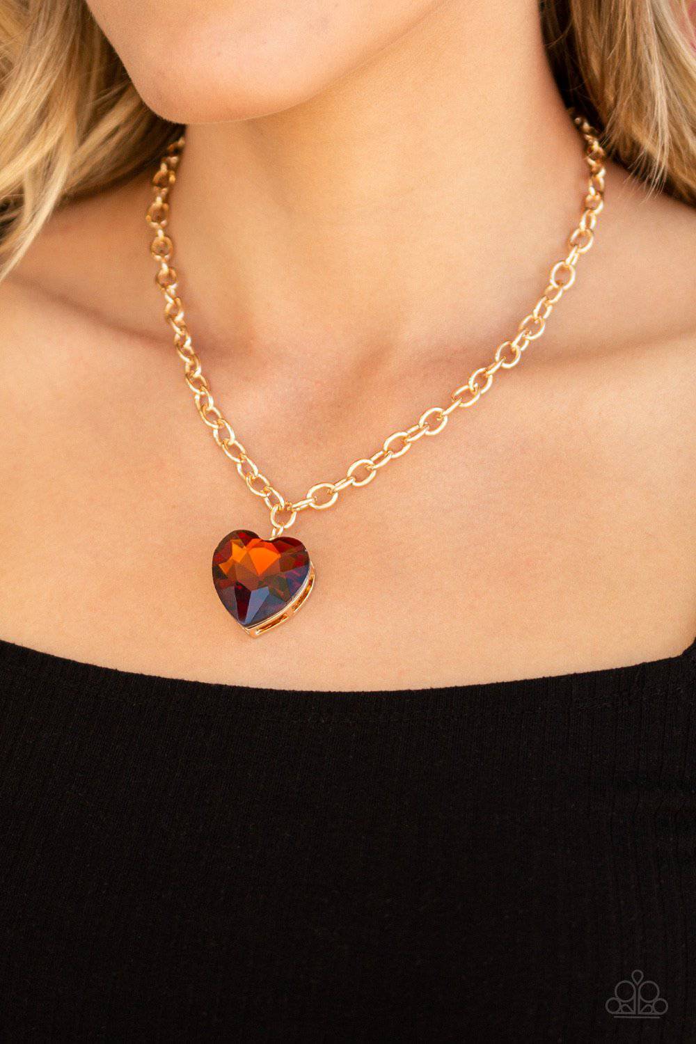 Flirtatiously Flashy - Brown Heart Necklace - Paparazzi Accessories - GlaMarous Titi Jewels