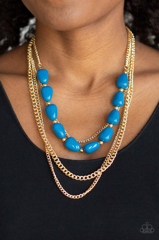 Trend Status - Blue & Gold Necklace - Paparazzi Accessories - GlaMarous Titi Jewels