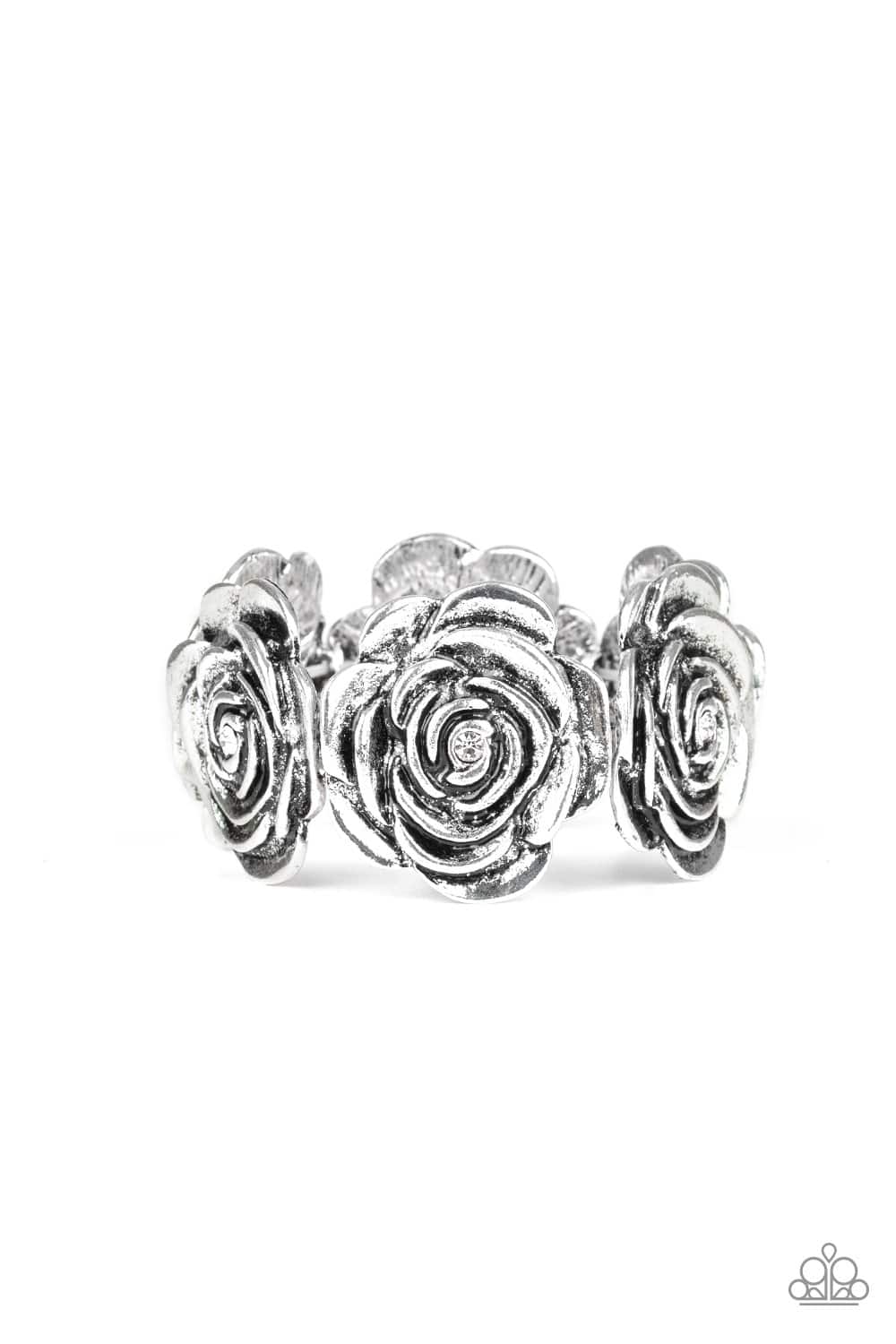 Floral Flamboyancy White Bracelet - Paparazzi Accessories - GlaMarous Titi Jewels