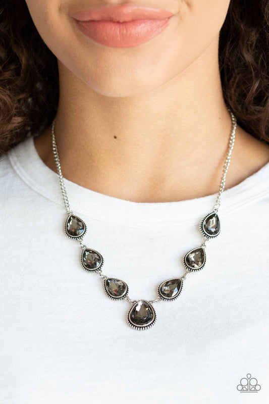 Socialite Social Silver & Smoky Rhinestone Necklace - Paparazzi Accessories - GlaMarous Titi Jewels