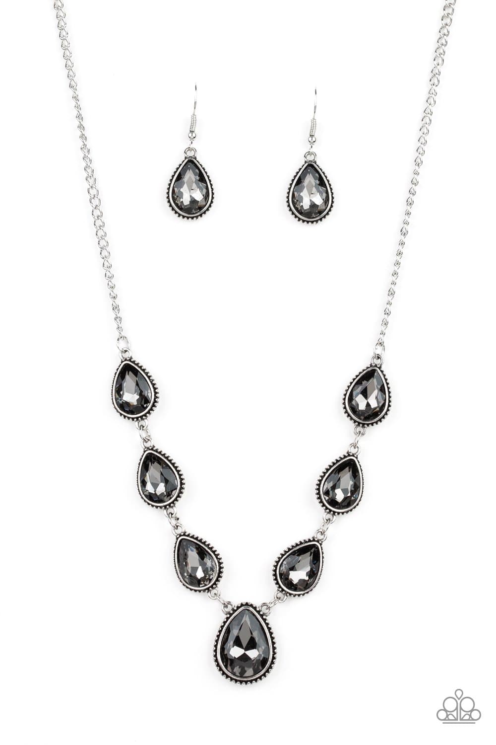 Socialite Social Silver & Smoky Rhinestone Necklace - Paparazzi Accessories - GlaMarous Titi Jewels