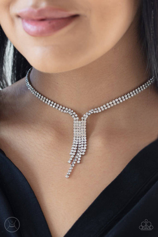 Double The Diva - White Rhinestone Choker Necklace - Paparazzi Accessories - GlaMarous Titi Jewels