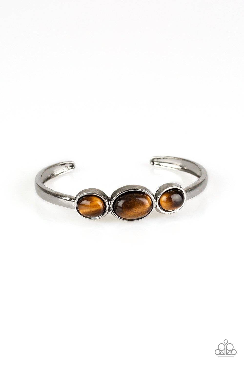 ROAM Rules - Brown Tiger's Eye Cuff Bracelet - Paparazzi Accessories - GlaMarous Titi Jewels