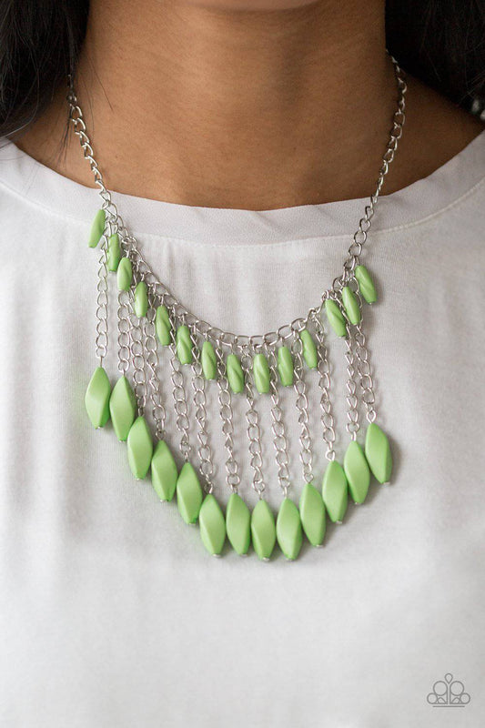 Venturous Vibes - Green & Silver Bead Necklace -Paparazzi Accessories - GlaMarous Titi Jewels