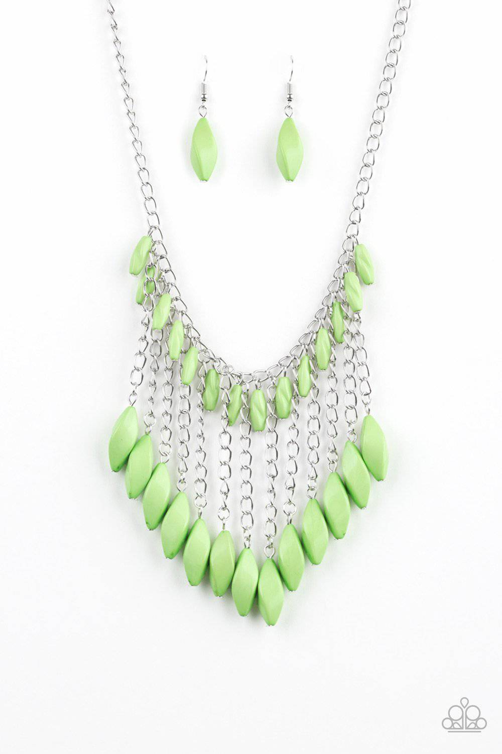 Venturous Vibes - Green & Silver Bead Necklace -Paparazzi Accessories - GlaMarous Titi Jewels