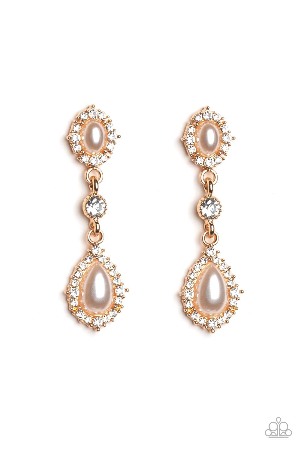 All-GLOWING - Gold Solitaire White Rhinestone Earrings - Paparazzi Accessories - GlaMarous Titi Jewels