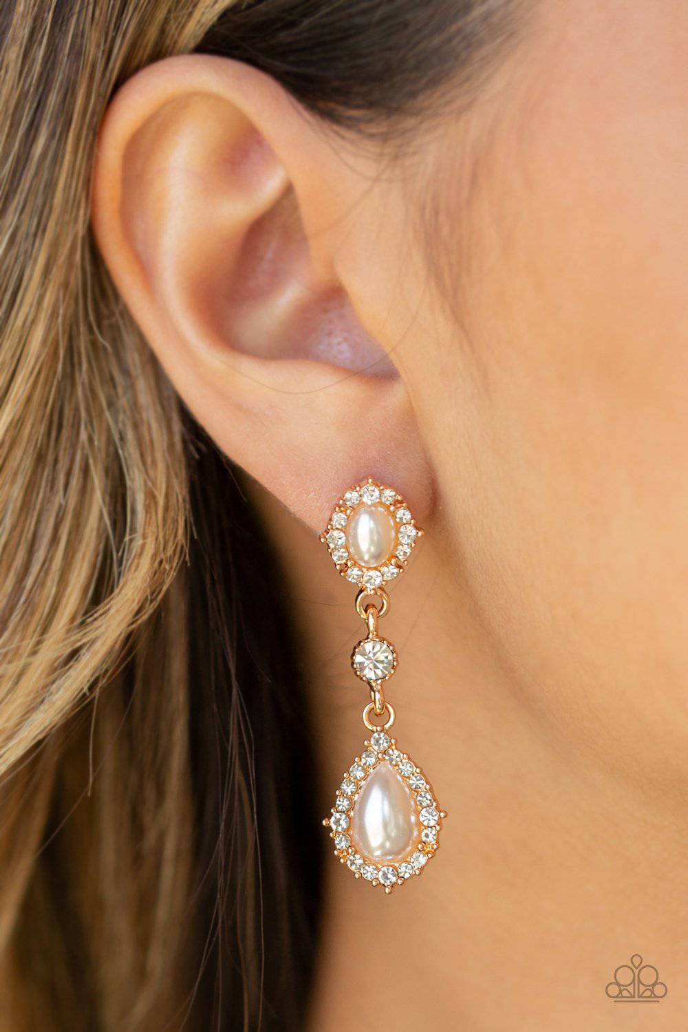 All-GLOWING - Gold Solitaire White Rhinestone Earrings - Paparazzi Accessories - GlaMarous Titi Jewels