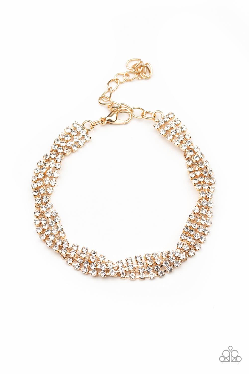 Paparazzi Braided Twilight White Rhinestone & Gold Bracelet - GlaMarous Titi Jewels