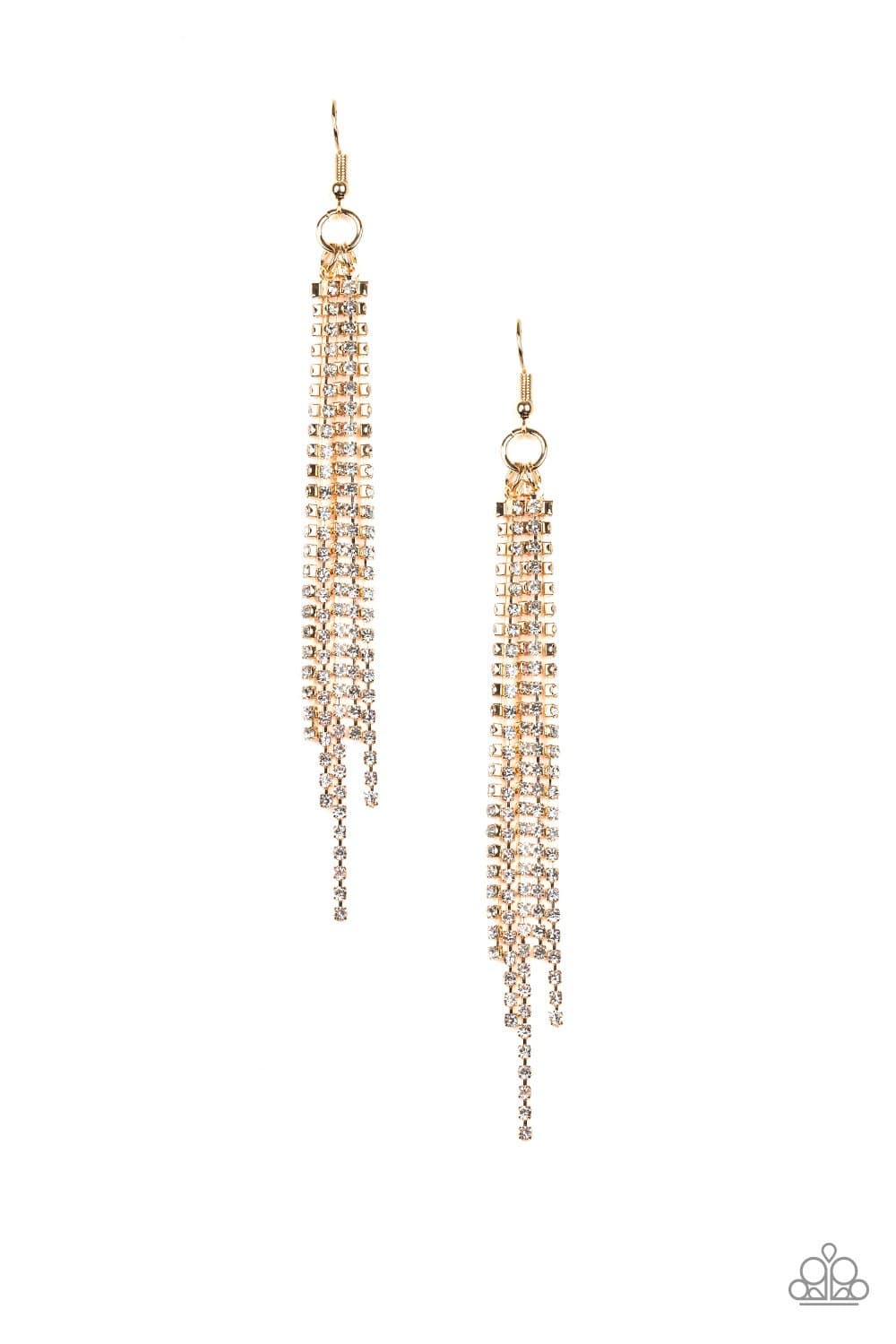 Center Stage Status - Gold & White Rhinestone Earrings - Paparazzi Accessories - GlaMarous Titi Jewels