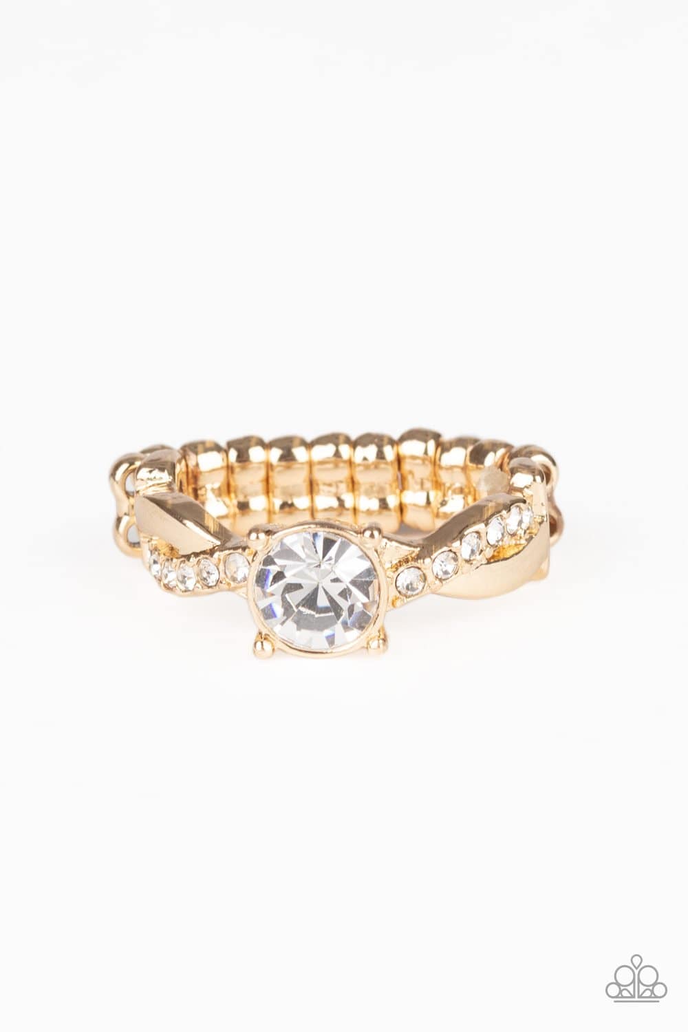 Paparazzi Prim and Proper Gold Ring with White Rhinestones - GlaMarous Titi Jewels