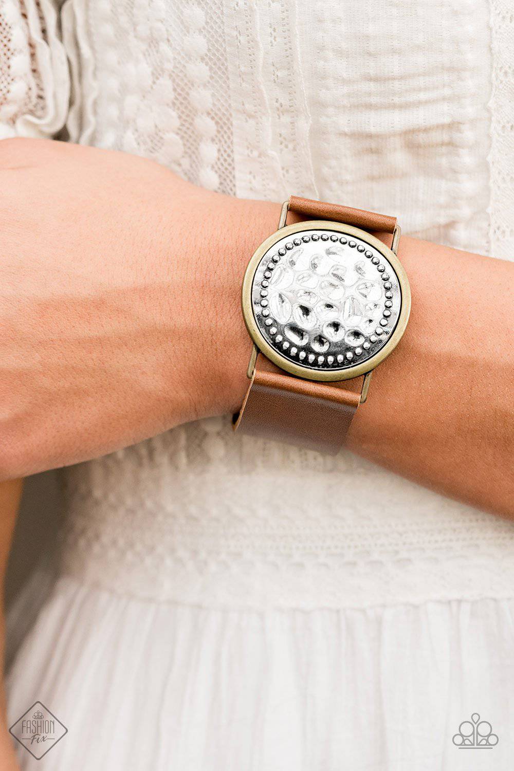 Hold On To Your Buckle - Brown Leather Snap Bracelet - Paparazzi Accessories - GlaMarous Titi Jewels