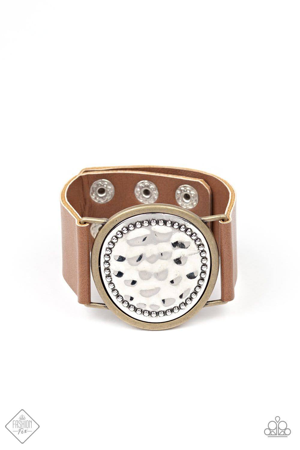 Hold On To Your Buckle - Brown Leather Snap Bracelet - Paparazzi Accessories - GlaMarous Titi Jewels