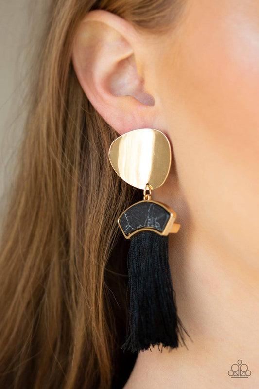 Paparazzi Insta Inca Gold & Black Tassel Earrings - GlaMarous Titi Jewels