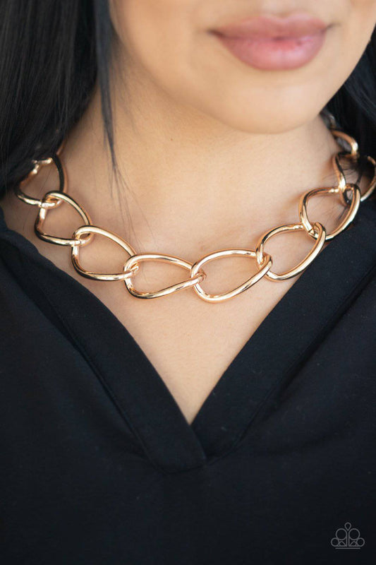 The Challenger - Gold Link Necklace - Paparazzi Accessories - GlaMarous Titi Jewels