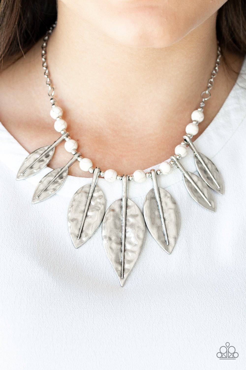 Highland Harvester White Leaf Necklace - Paparazzi Accessories - GlaMarous Titi Jewels