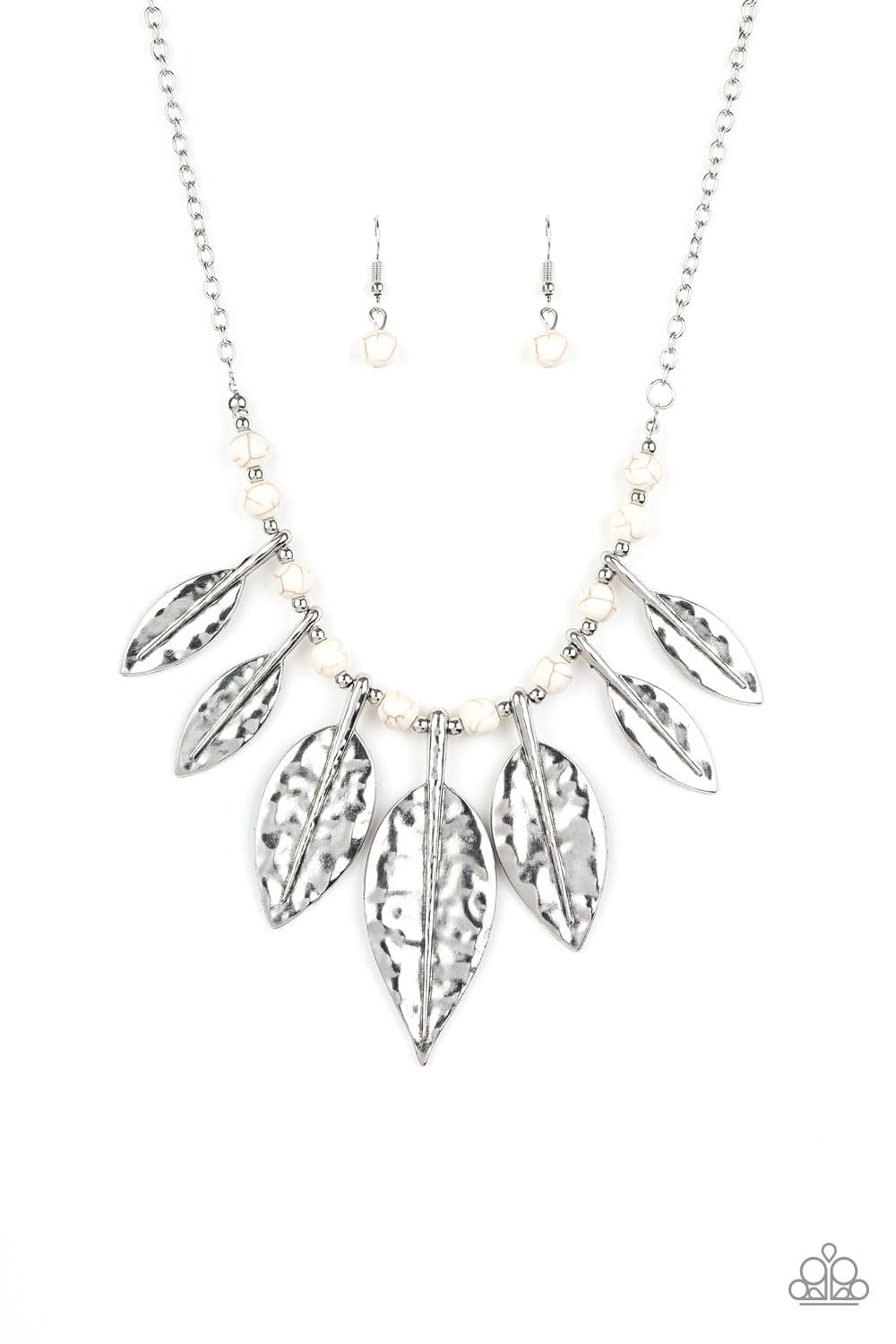 Highland Harvester White Leaf Necklace - Paparazzi Accessories - GlaMarous Titi Jewels